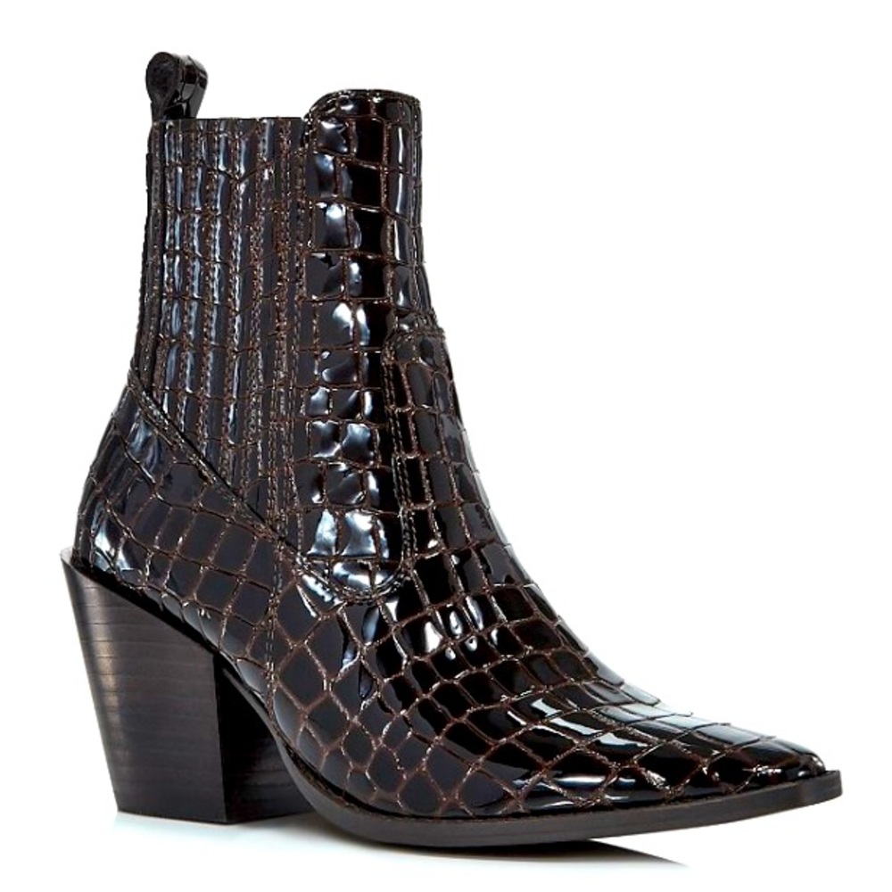 AQUA Star Croc-Embossed Western Booties